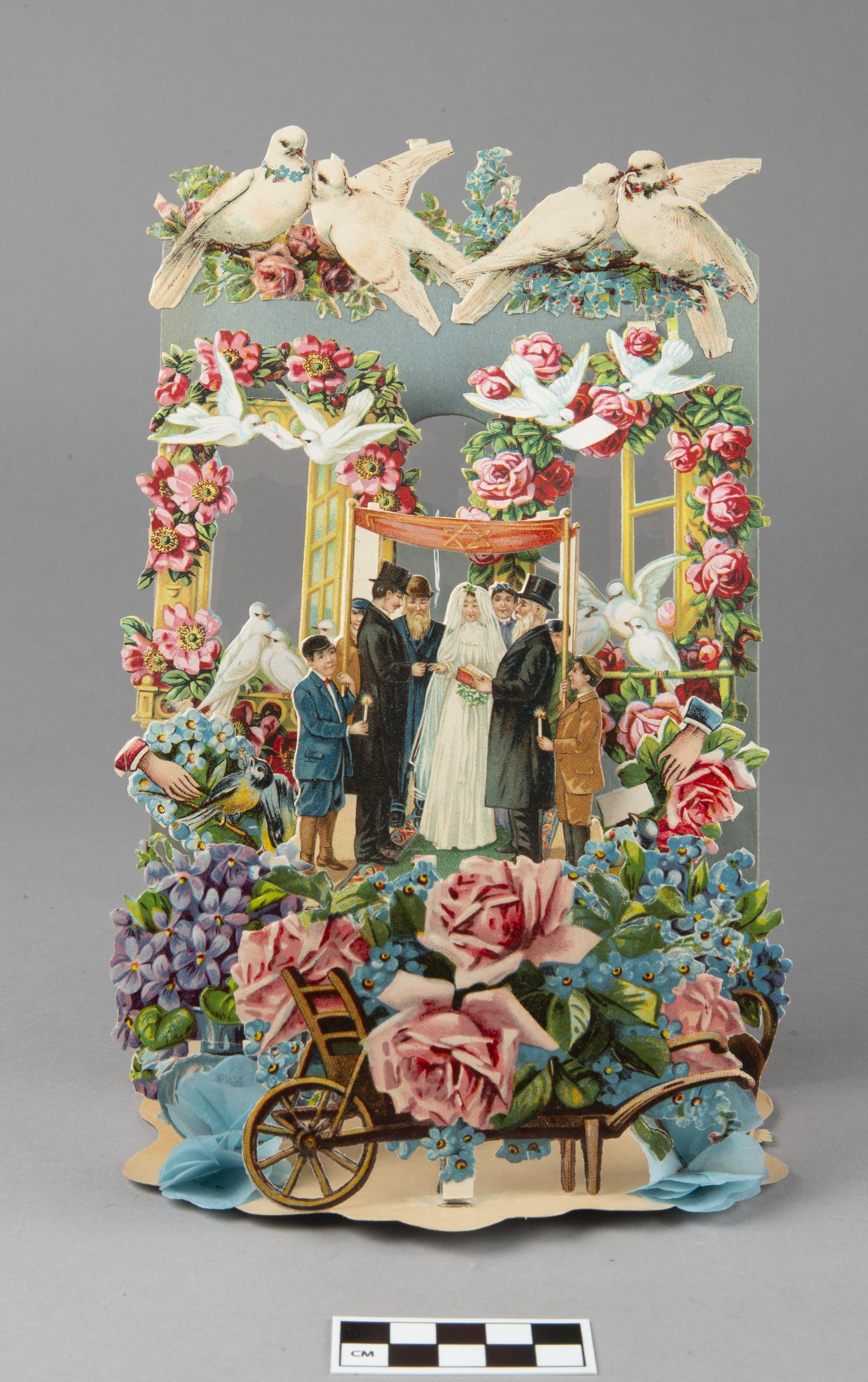 Shanah Tovah pop-up card depicting a Jewish wedding scene