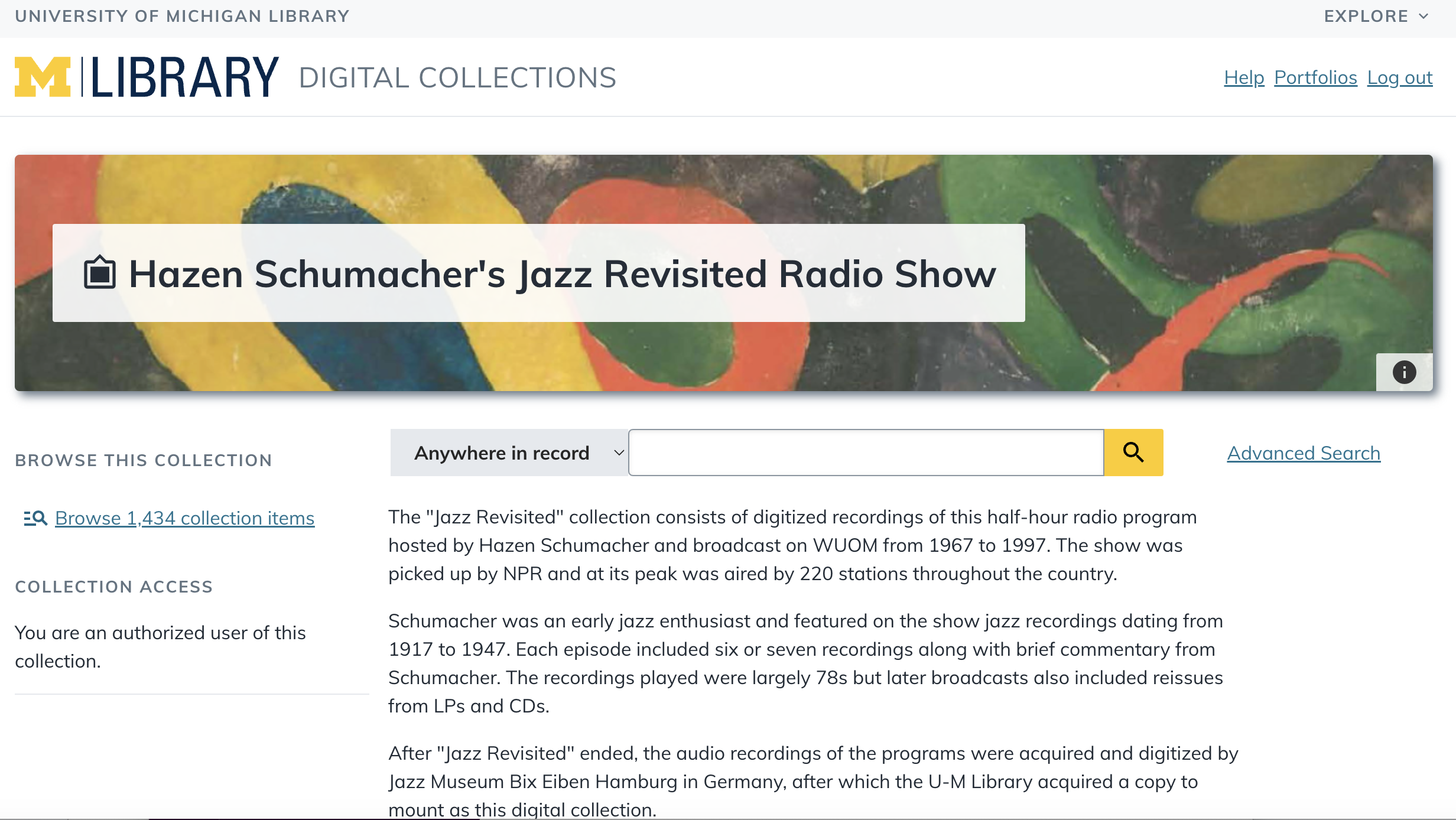 Screenshot of the Hazen Schumacher's Jazz Revisited Radio Show homepage