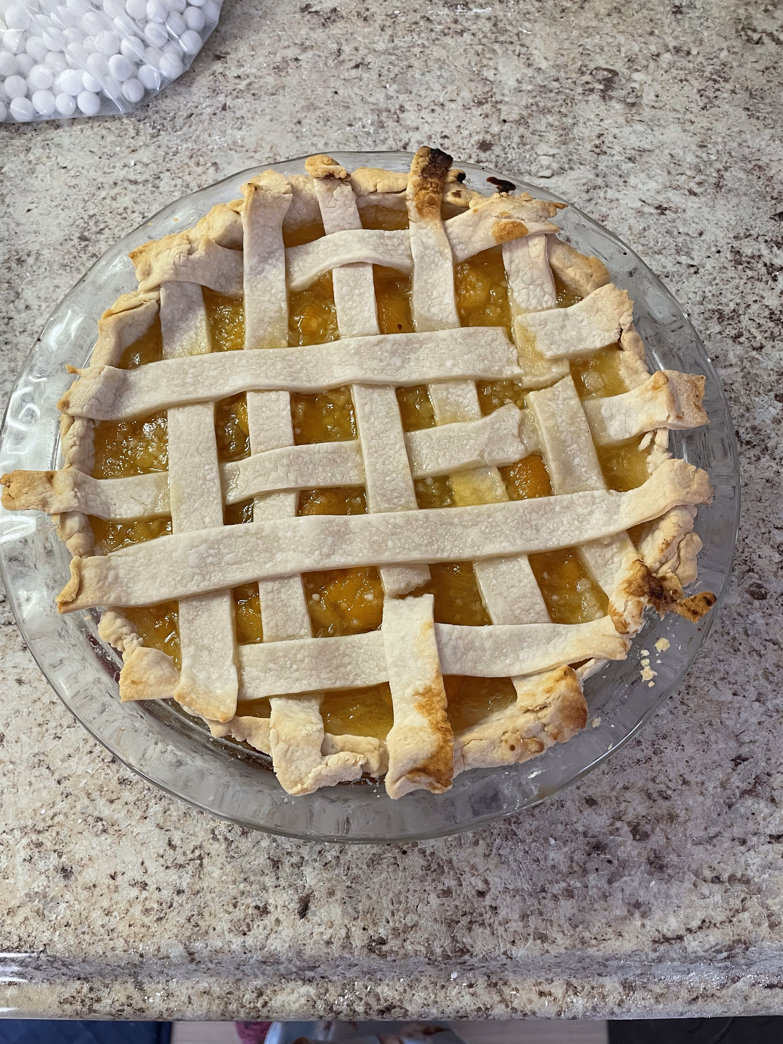 A completed Crisscross Apricot Pie