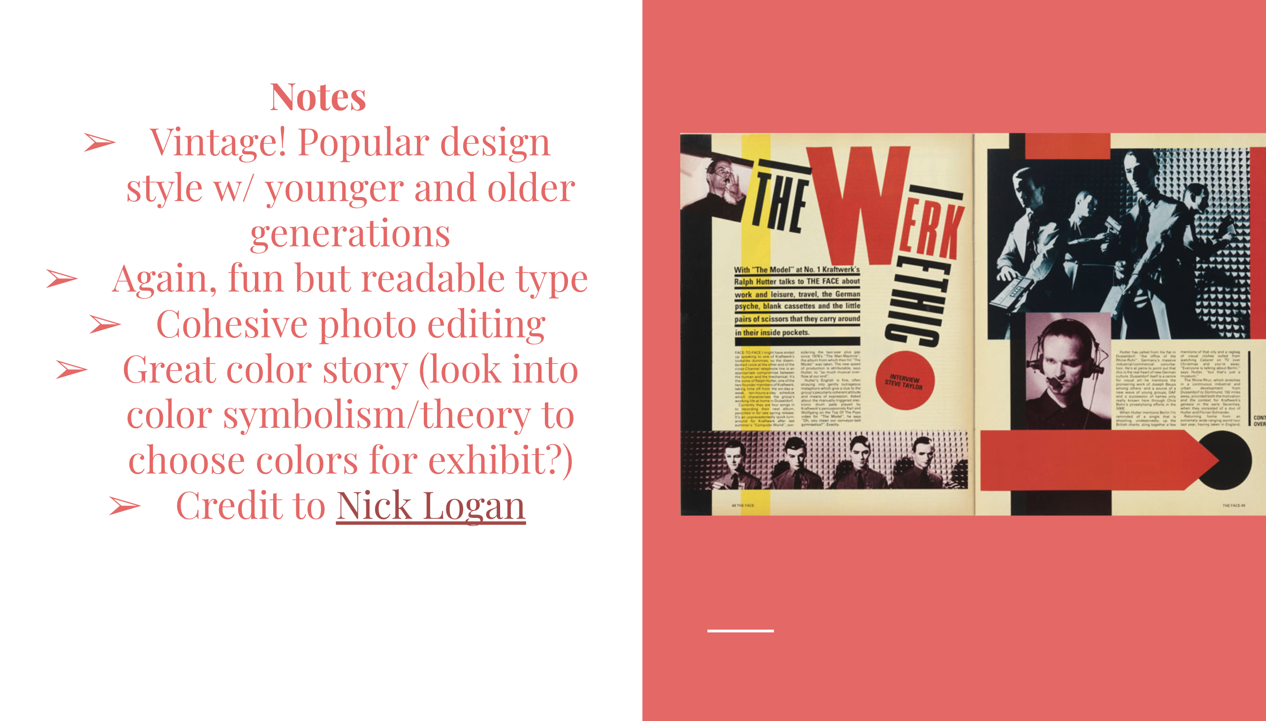 An image of a magazine spread with text explaining the design elements.