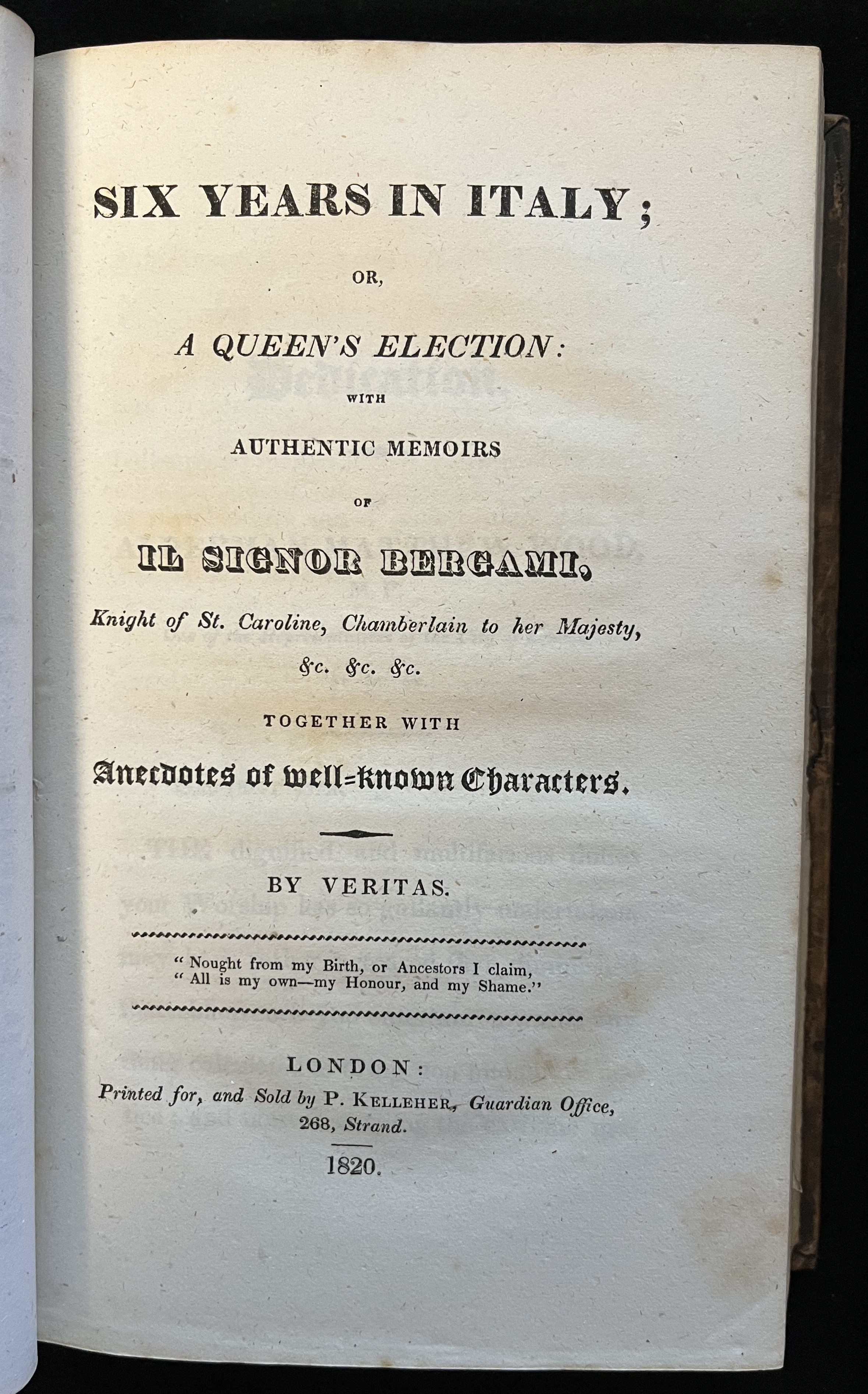 Title page of a pamphlet containing accusations of adultery against the Queen.