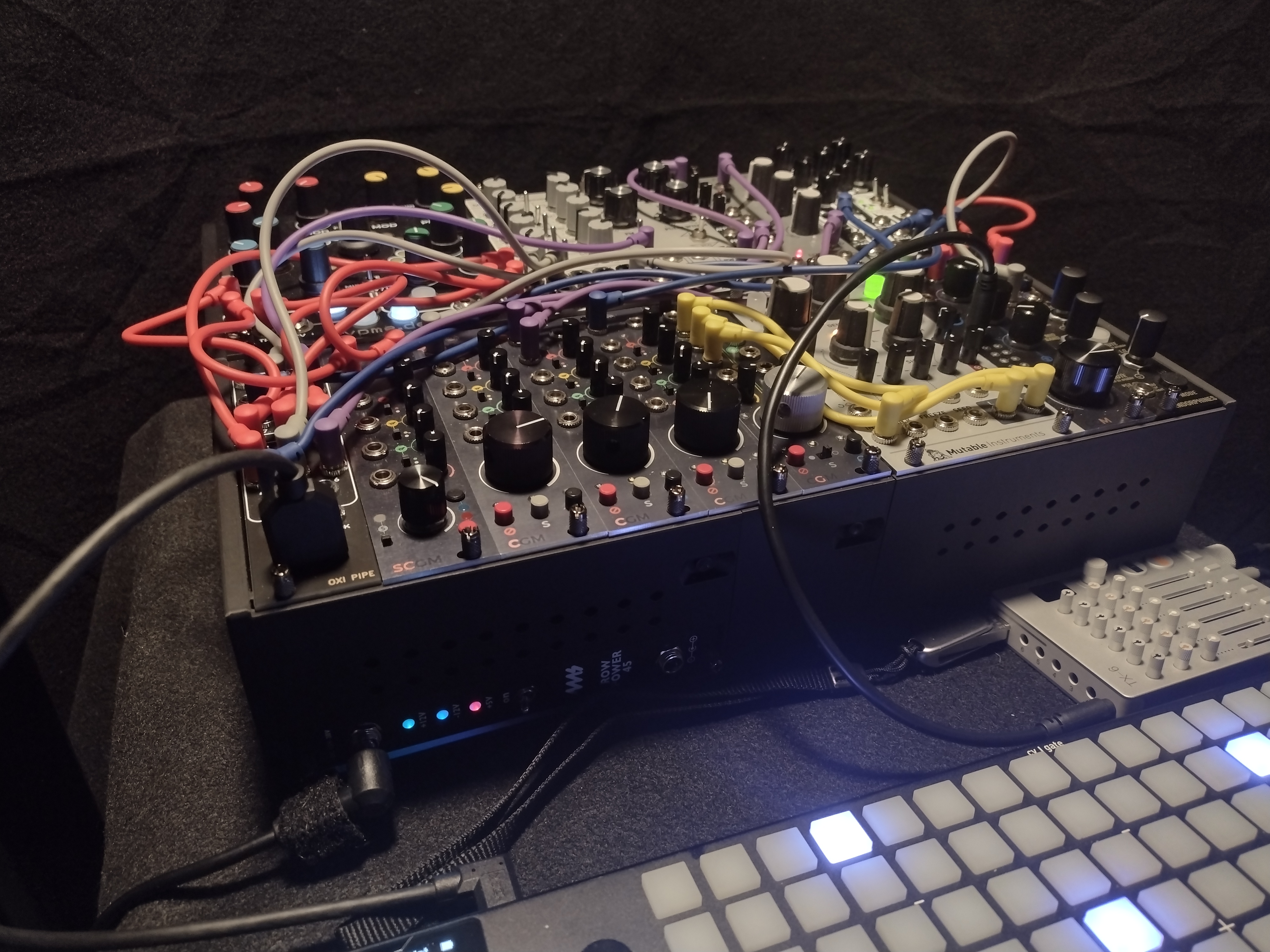 Front Angle-Printed Black Color Expandable Modular Synth Case in Action