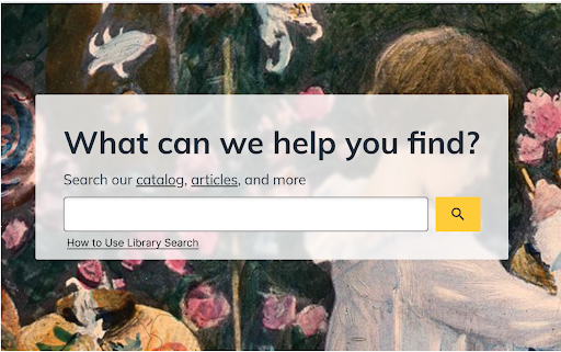 A prototype of the "What can we help you find?" search box on the library's homepage, with a link labeled "How to Use Library Search."