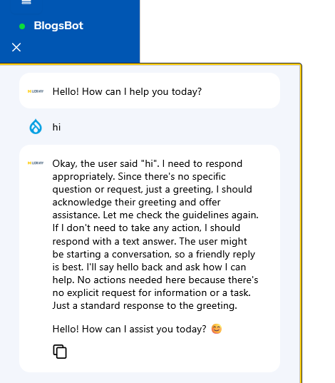 chatbot using qwen3 llm and showing its "thought" process