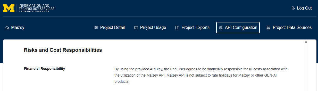 Maizey API access financial responsibility