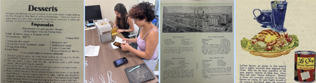 Images of pamphlets, menus, recipes, and me and my co-intern working at the Special Collections. 