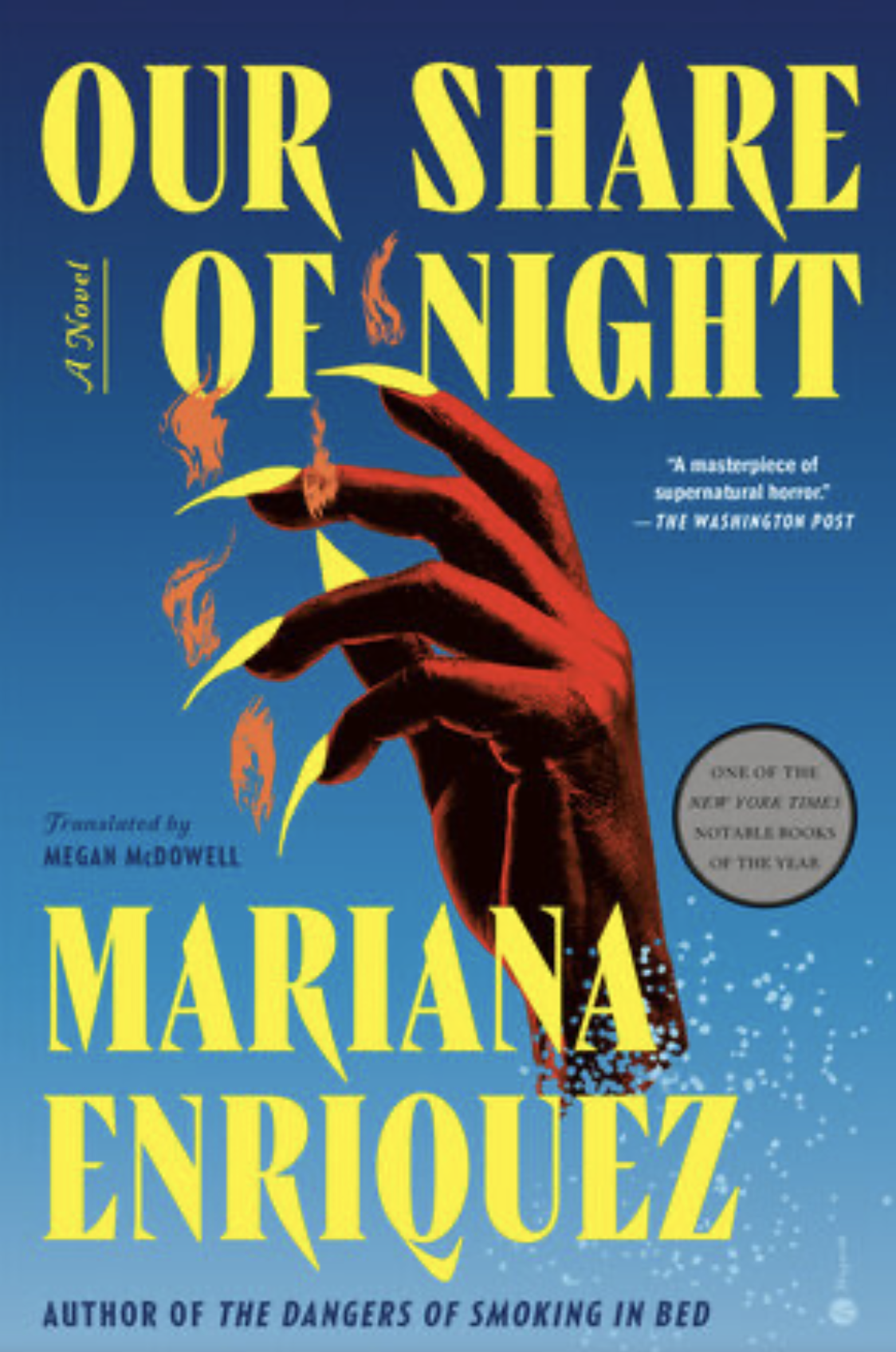 Cover art shows blue background with graceful bright red hand featuring bright yellow claws.