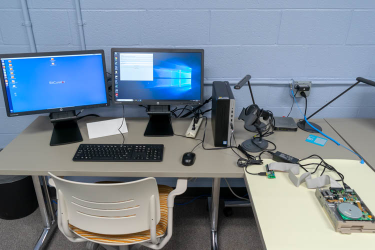 Workstation connected to a vintage 5.25 floppy drive