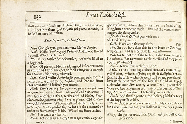 Section of a page from William Shakespeare (1564-1616) Mr. William Shakespeares comedies, histories, and tragedies : Published according to the true original copies (London: Thomas Cotes, 1632) The Second Folio 