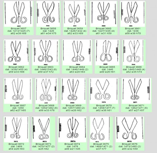Sampling of ciseaux (that is, scissors) watermarks from Briquet Online