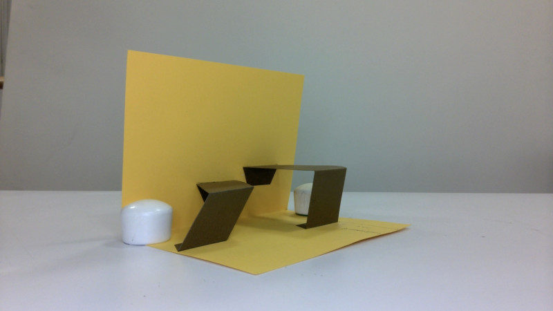 view of colored folded paper for the parallelogram pop-up structure