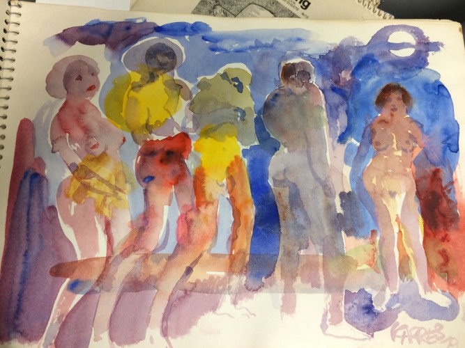 Watercolor painting of people by Sam Karres