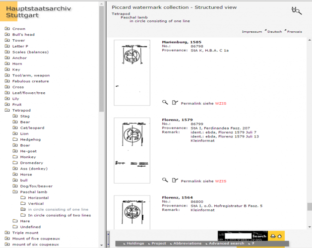 Paschal Lamb watermarks in the Piccard Watermark Collection