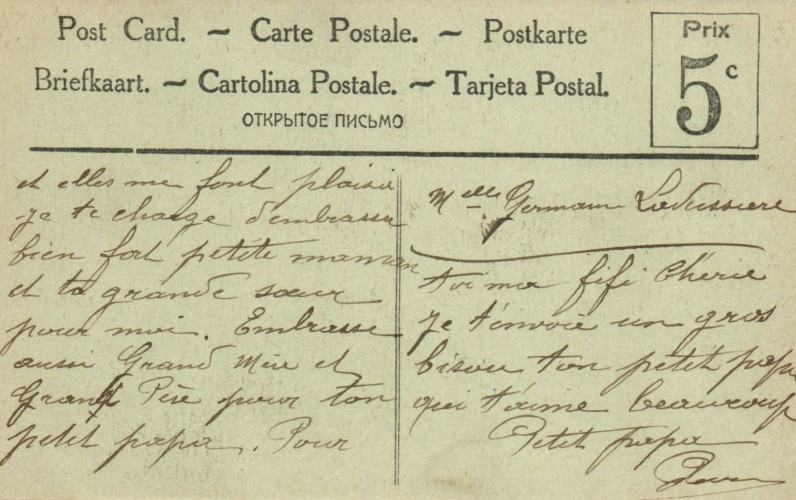 Postcard verso, inscribed in French