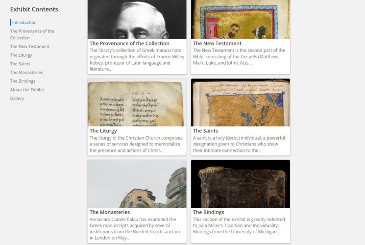 Screenshot of the online exhibit, Greek Manuscripts at the University of Michigan Library: A Celebration