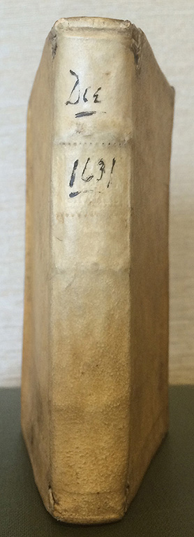 Inscribed spine of Arthur Dee (1578-1651). Fasciculus chemicus, abstrusae hermeticae scientiae, ingressum, progressum, coronidem, verbis apertissimis explicans [Paris: 1631]