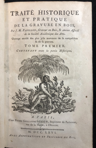 Title page from Jean Michel Papillon. Traité historique et pratique de la Gravure en bois. 2 vols. (Pierre Guillaume Simon, 1766)