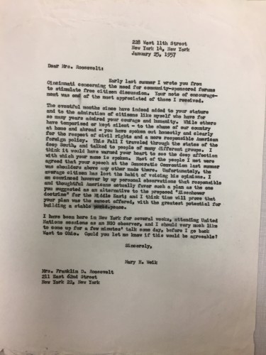 Letter to Mary Weik from Eleanor Roosevelt