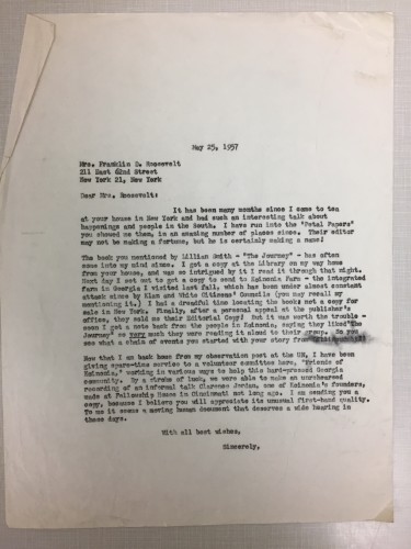 Letter to Mary Weik from Eleanor Roosevelt