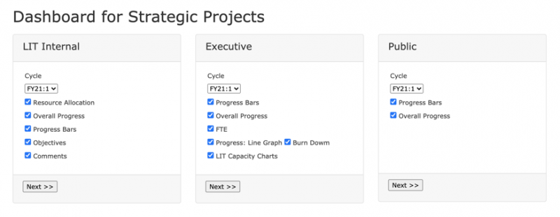 tracc: dashboard options