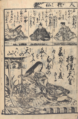 Picture of poets and poems from a text derived from the Hyakunin isshu
