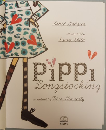 Title page illustrated by a girl in striped knee socks and a red and blue flowered dress (neck-down only)