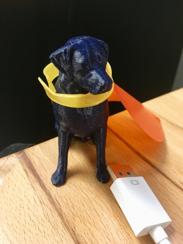 PLA plastic 3D printed Design Lab mascot, the Design Labrador 