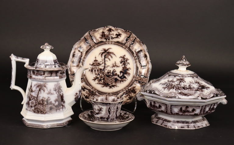 China with brown pattern on white background
