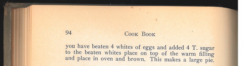 Shows the portion of Mrs. George Fox's lemon pie that runs onto the next page of the book. 