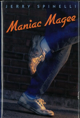 Cover of Maniac Magee, showing running feet in sneakers