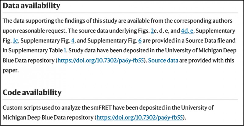  [Click and drag to move]  Figure 15 Data availability statement in Nature article 10.1038/s41467-021-27827-y indicating dataset DOI https://doi.org/10.7302/pa6y-fb55