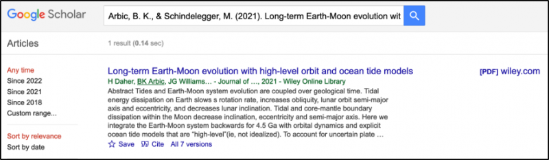 Figure 4 Google Scholar links to article in AGU not the dataset itself