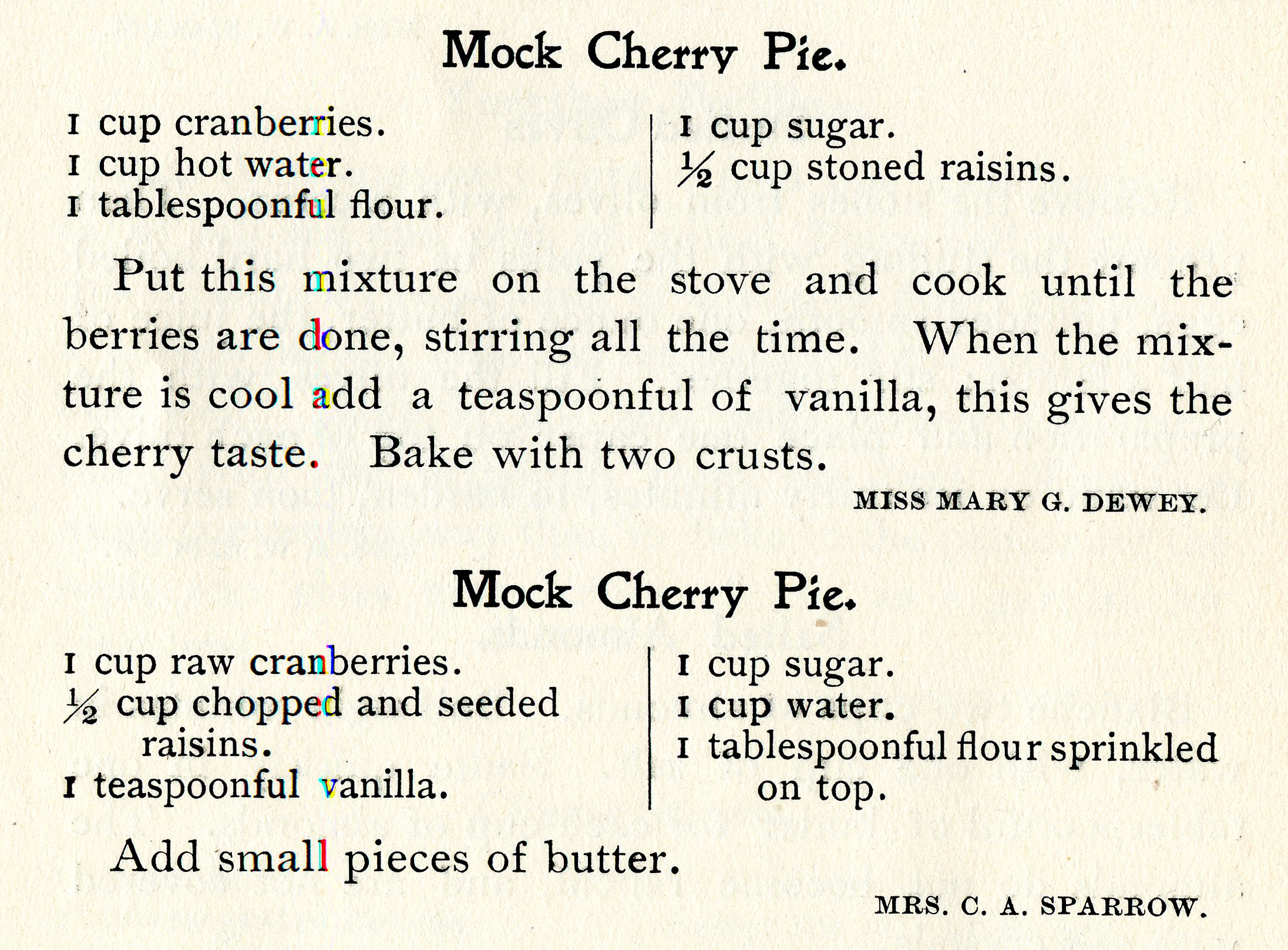 Two recipes for mock cherry pie
