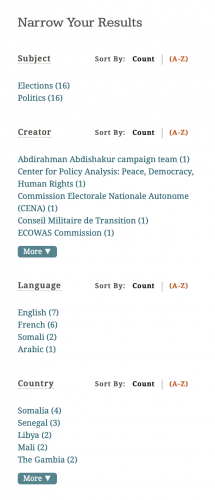 Metadata groupings listed in Elections in Africa MLS 2022