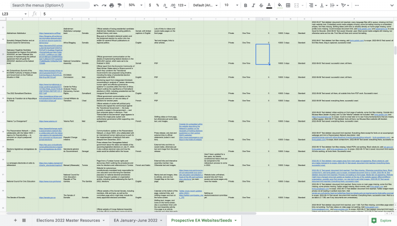 Screenshot of seed compilation and accompanying metadata details in spreadsheet