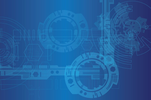 Illustration of gears on a blue background.