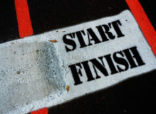 Image of the start/finish line of a track 