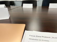 Photo of a table and paperwork for focus group interviews.