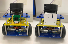 Comparison of the robot with the original camera mount (left) and custom mount (right) 