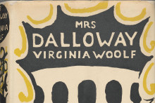 lines of stylized text "Mrs Dalloway Virginia Woolf" framed by swirls and columns