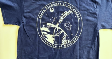 Navy blue t-shirt with white graphic commemorating the Black students in aerospace student organization's 5th year anniversary