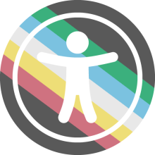 Accessibility icon overlaid with disability pride flag