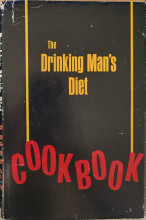 Black book cover with the title The Drinking Man's Diet Cookbook in yellow and red