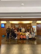 Shows the Indonesian Cultural Night Committee members in the Michigan Union.