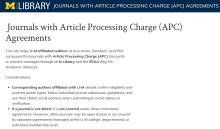 Journals with Article Processing Charge Agreements home page