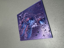purple, blue, and pink iridescent 3D model of the Steven's quintet galaxy cluster