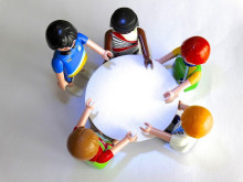 Plastic toys around a table