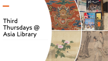 A collage of four event posters, with the caption that reads "Third Thursdays at Asia Library" 