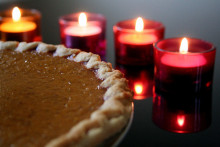 Photo of pumpkin pie and candles