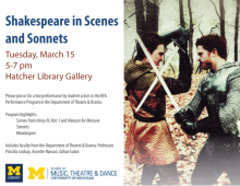 Poster for Shakespeare in Scenes and Sonnets. All information included in post text below. 